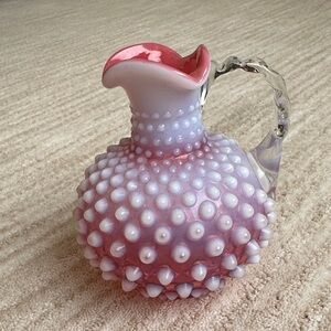Vintage Fenton Art Glass Cranberry Opalescent Hobnail Tri-Spout Cruet